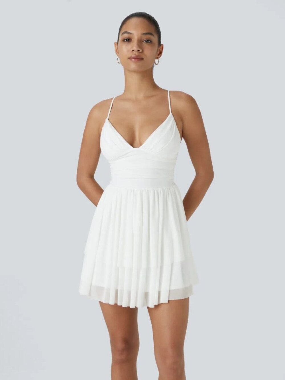 Halara Women's Small White Lace Up Mesh Layered Mini Dress NWT 50% off Retail